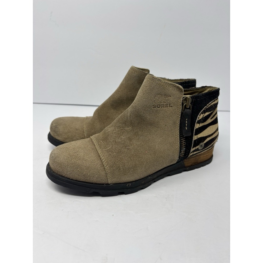 Sorel Major Women's Low Tan Suede Zebra Print Calf Hair Ankle Boots 7 Shoes